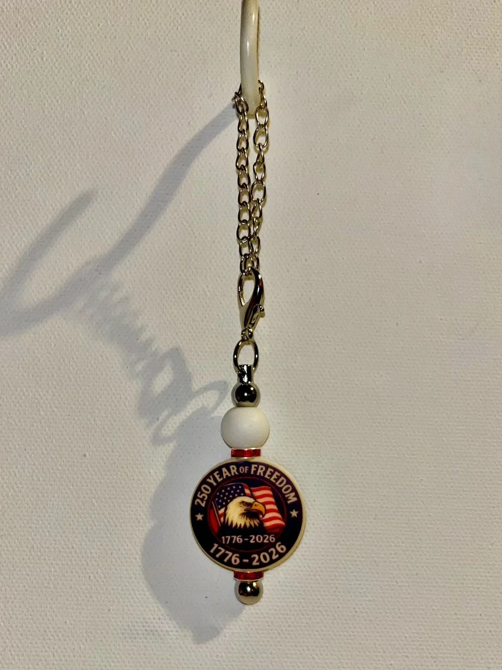 Patriotic 250th Anniversary American Eagle & Flag Cup Charm w/Red Rhinestones